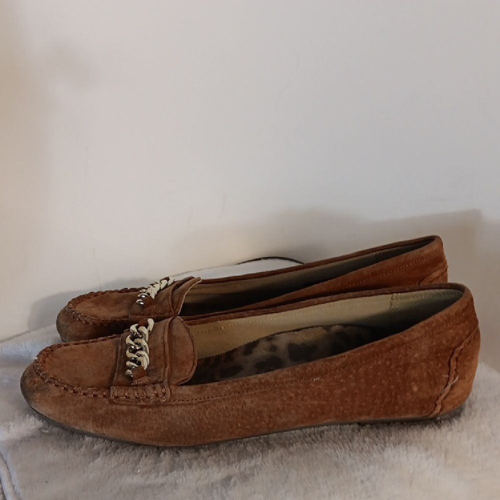 Vionic Brown Suede Chain-Trim Loafers